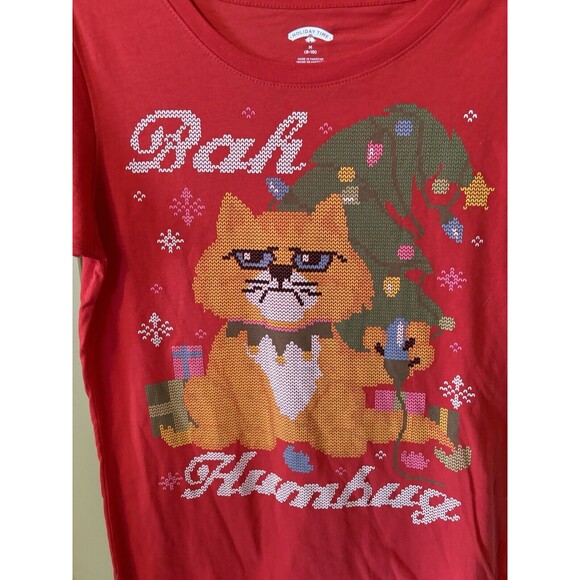 Holiday Time Cat Bah Humbug Christmas Red S/S Shirt Size M 8-10 NWT Funny Theme - Picture 1 of 6